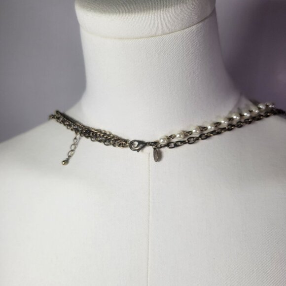 Lia Sophia Layered Mixed Chain Necklace With Faux Pearl & Black Bead Accents - Picture 5 of 6